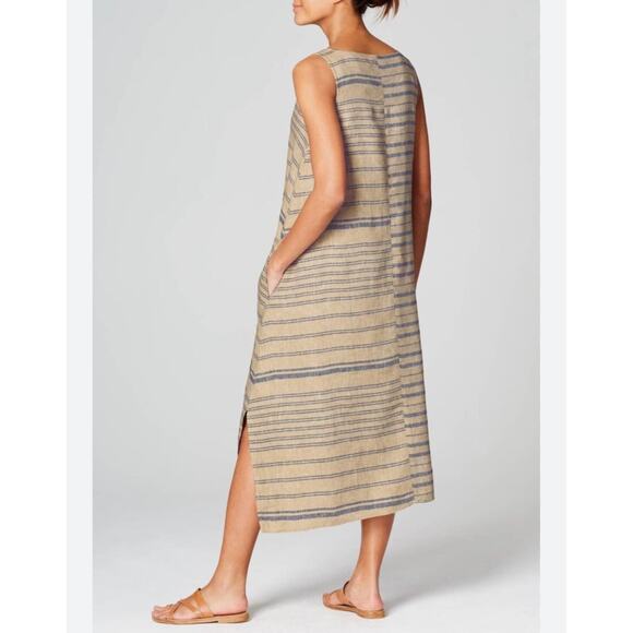 J. Jill Pure Jill Linen Mixed-Stripes Dipped-Hem Dress Beach 1X - Picture 4 of 6